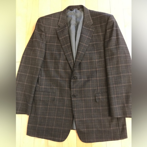 Samuelsohn blazer Sz 46 tall long Italian 120’s wool grey brown checks - Picture 1 of 6